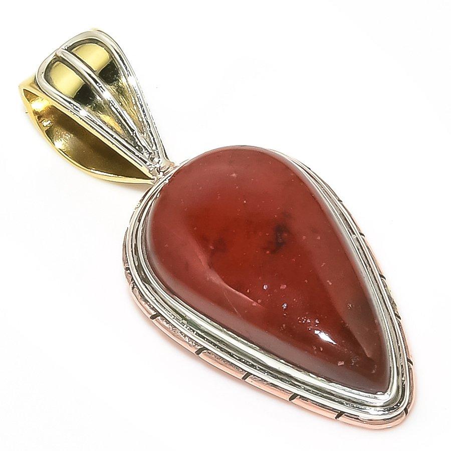 

Natural Red Jasper Gemstone TwoTone 925 Solid Sterling Silver Pendant 1.50 S5d50