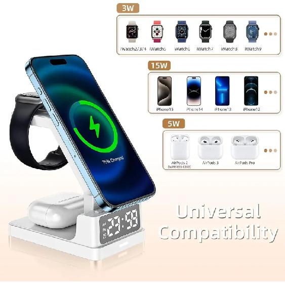 Magnetická bezdrátová nabíječka 4 v 1 pro Magsafe iPhone 16 15 14 13 12 Apple Watch AirPods Pro Budík Rychlonabíjecí stanice