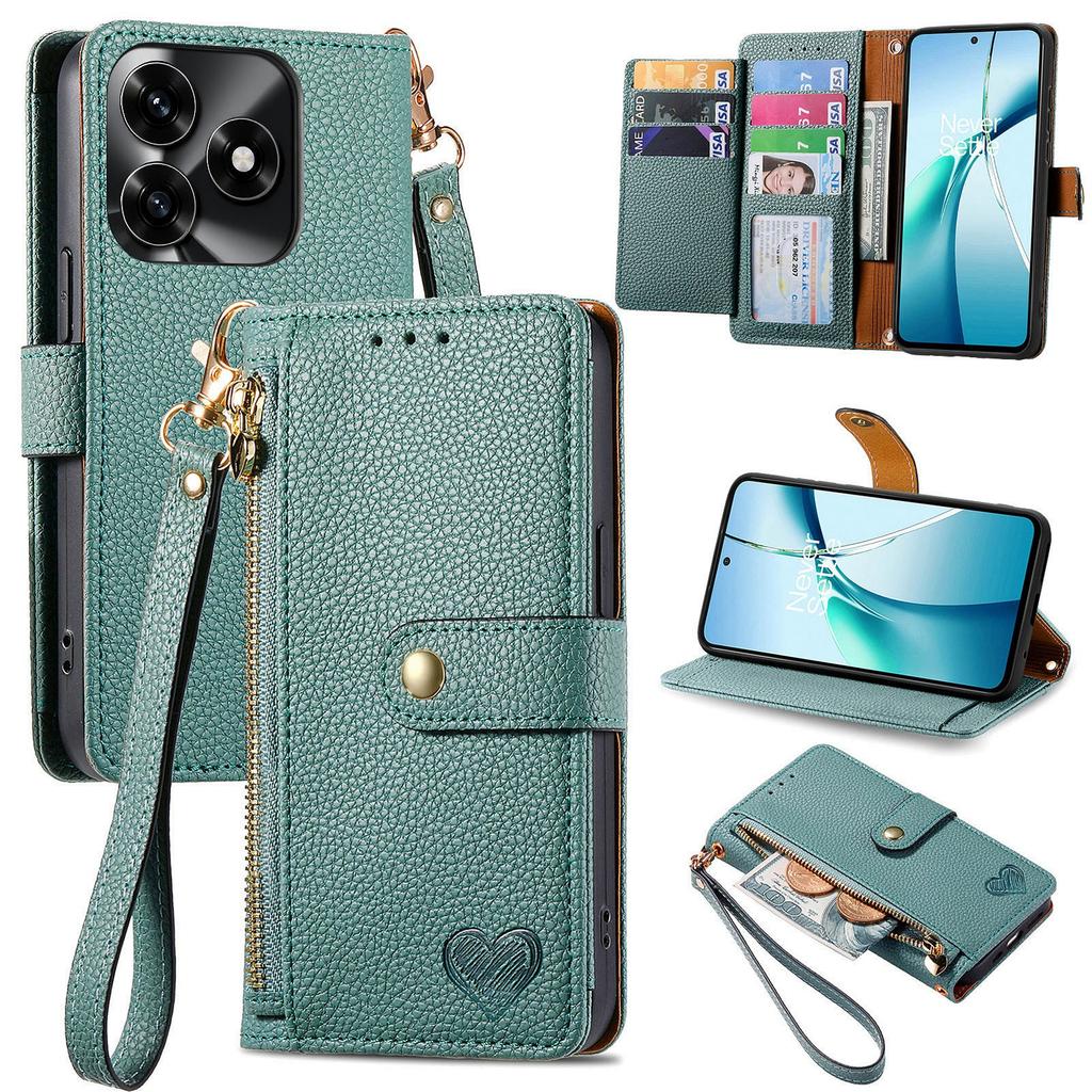 For Honor X5c Plus 4G Case RFID Blocking Zipper Pocket Leather Wallet Phone Cover with Strap