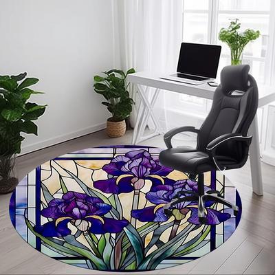 1pc Iris StainedGlass Office Round Area Rug, Under Office Chairs Bedroom Living Room Home Decor, Room Deco