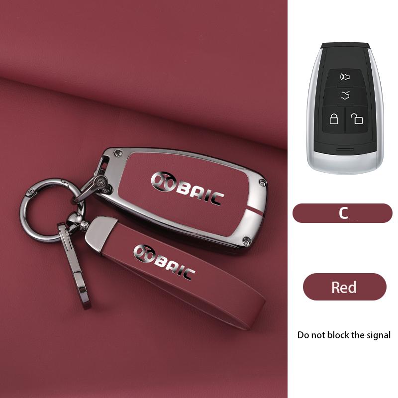 Zinc Alloy Genuine Leather Auto Key Fob Case Cover Keyring Bag Fit For Baic X7 Bj40 Senova D50 D70 X55 X65 Eu5 Eu7 Remote Protector Key Ring Mount