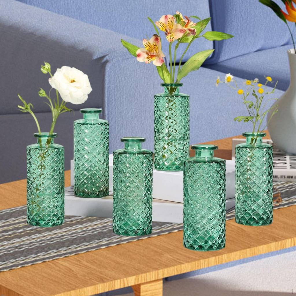6 Glass Vases for Flowers, Mini Containers Arrangements, Table Decoration Interiors