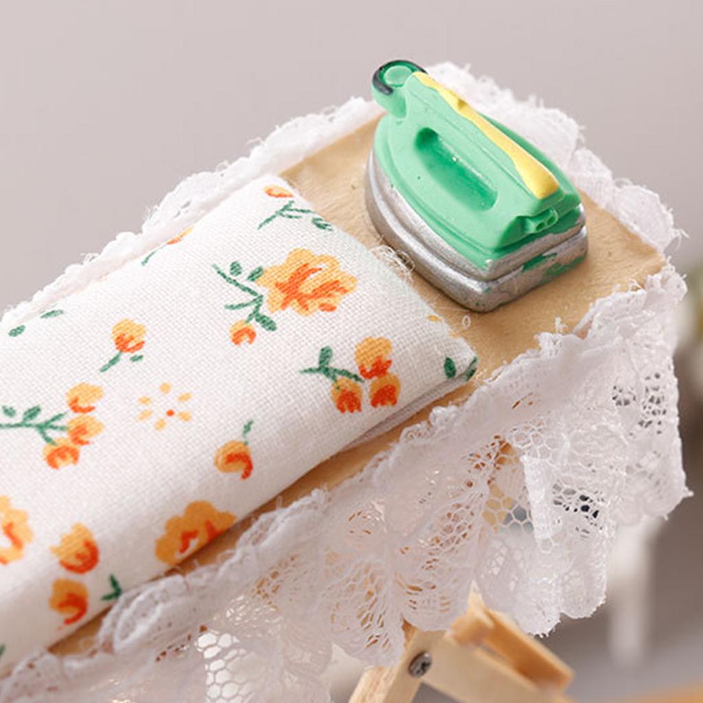 Ironing Board and Iron for Dollhouse Miniatures Ironing Board 1/12 Dollhouse Display Wood Furniture Dollhouse Decors