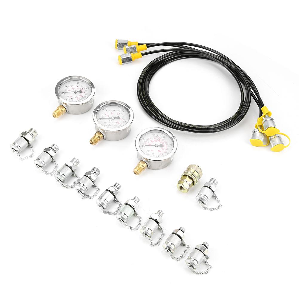 Excavator Hydraulic Pressure Test Kit with Testing Point Coupling and Gauge