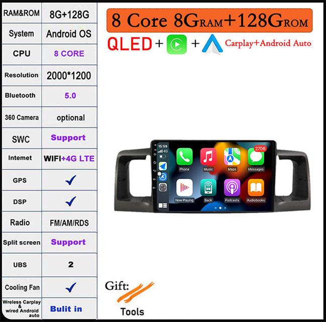 Android 14 For Toyota Corolla E120 E 120 Byd F3 2007-2011 Dsp 4G LTE Car Video Radio Multimedia GPS Player Carplay