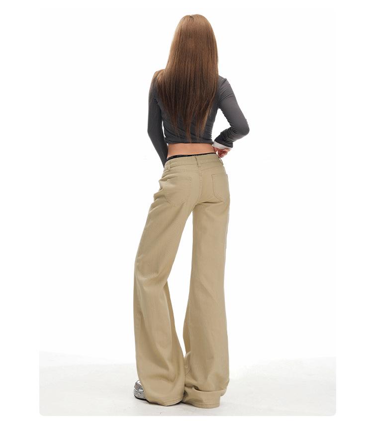 Women's Khaki Micro-Flared Casual Pants - Loose Fit, Autumn Retro Slimming Jeans