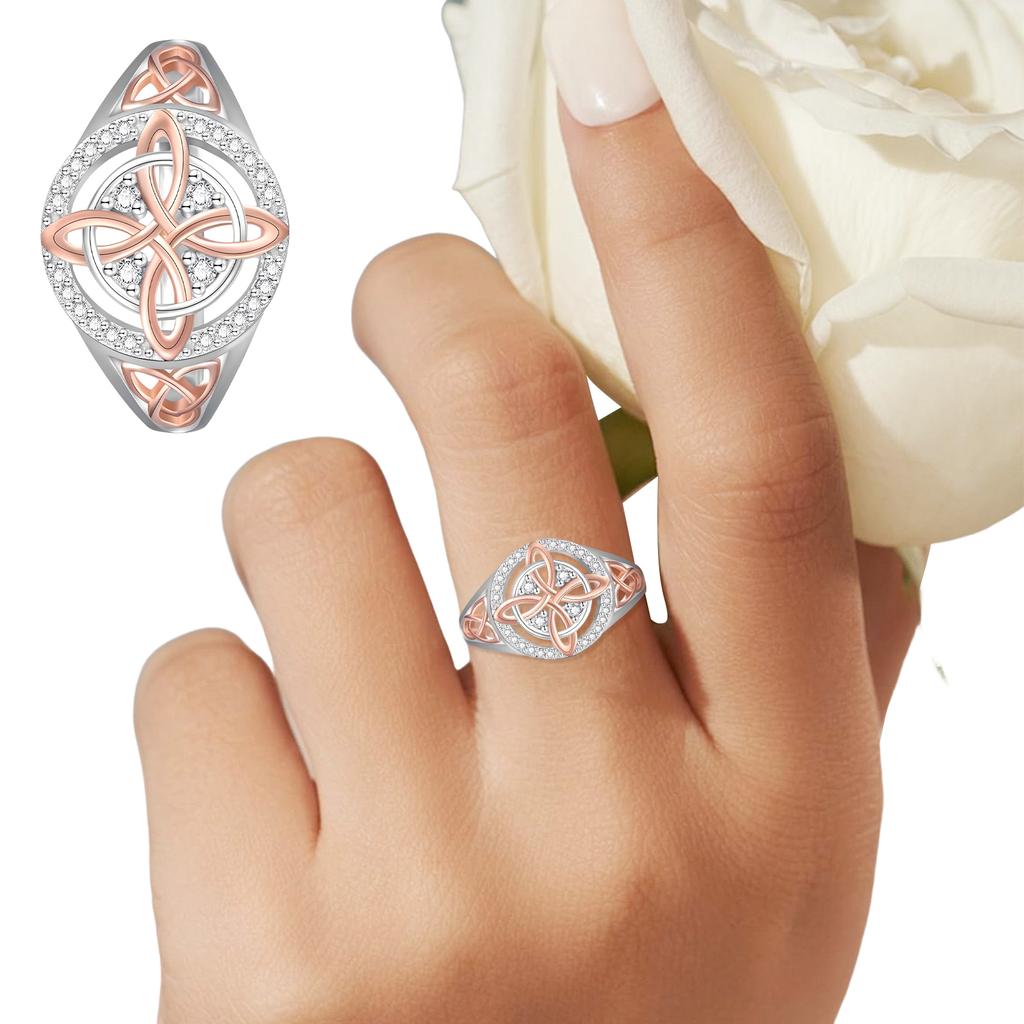 Bicolor Witches Knot Ring with Cubic Zirconia Celtic Knot Ring Protect Your Loved Ones Vintage Jewelry Gift for Women