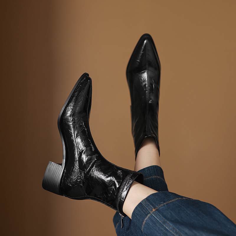 Krazing Po Microfiber Winter Pointed Toe Size 33 Western Boots Size 43 Concise Style Med Heels Ankle Boots