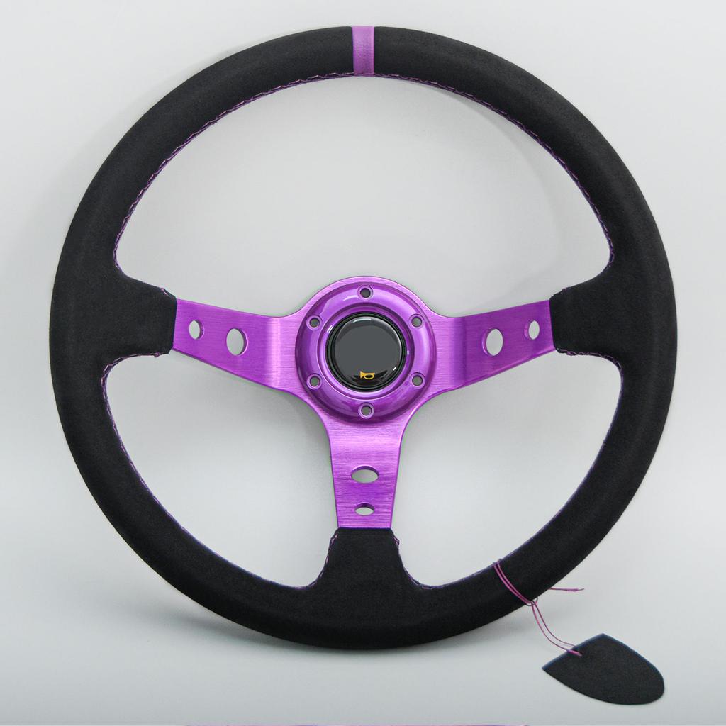 14inch Universal Suede Leather Sports Steering Wheel JDM Deep Dish Sim Racing Game Steering Wheel
