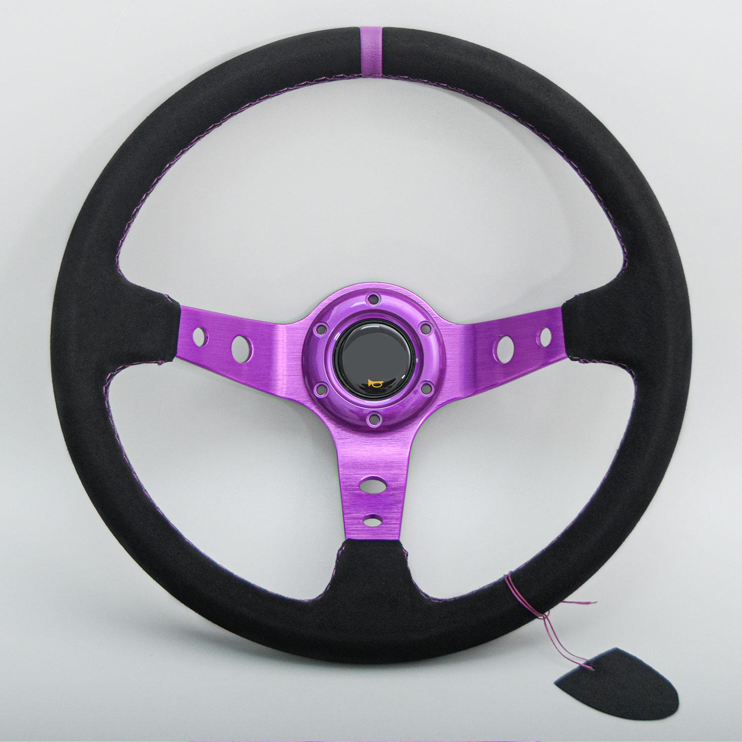 14inch Universal Suede Leather Sports Steering Wheel JDM Deep Dish Sim Racing Game Steering Wheel