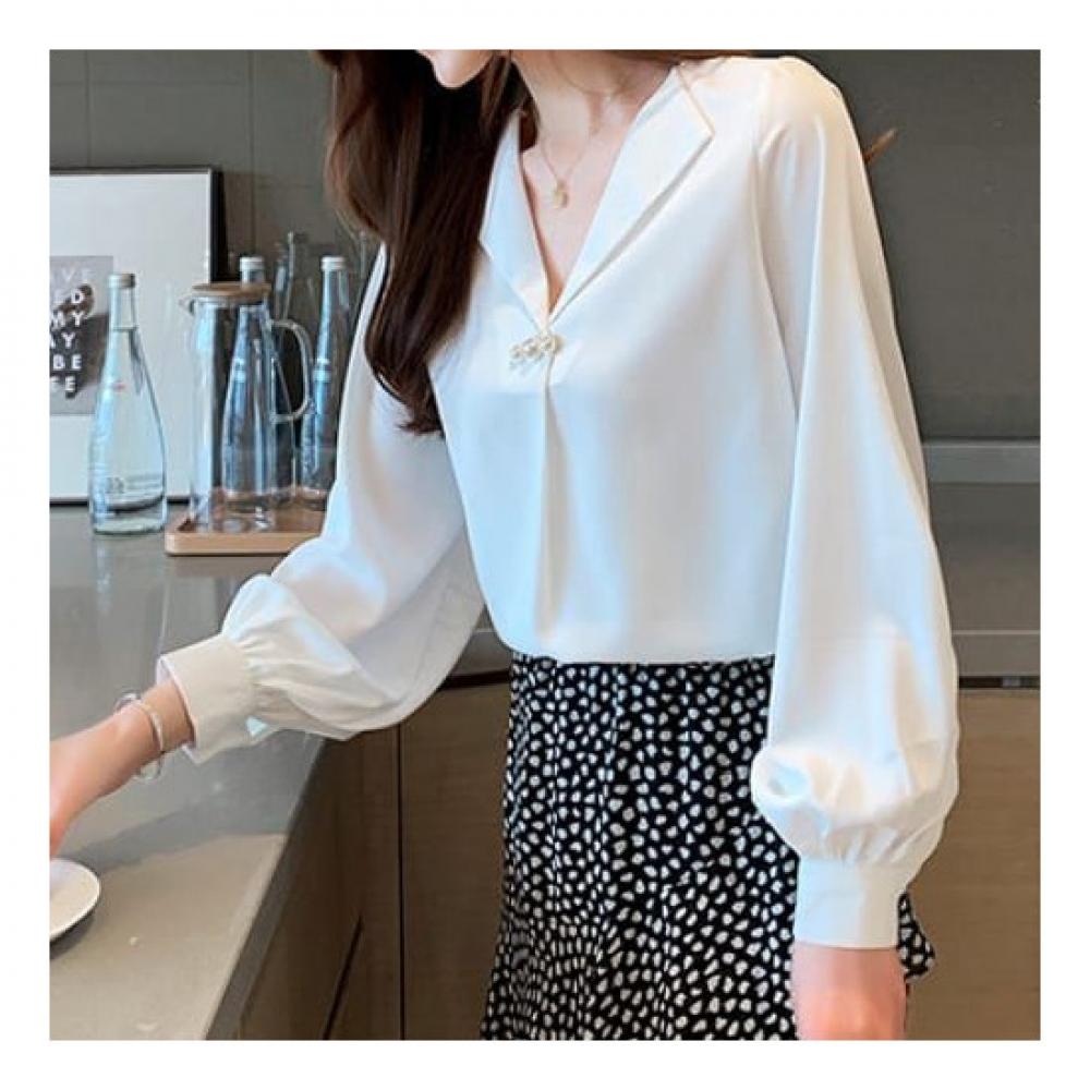 Navava Women Office Open Collar Long Sleeve Blouse Nb2289