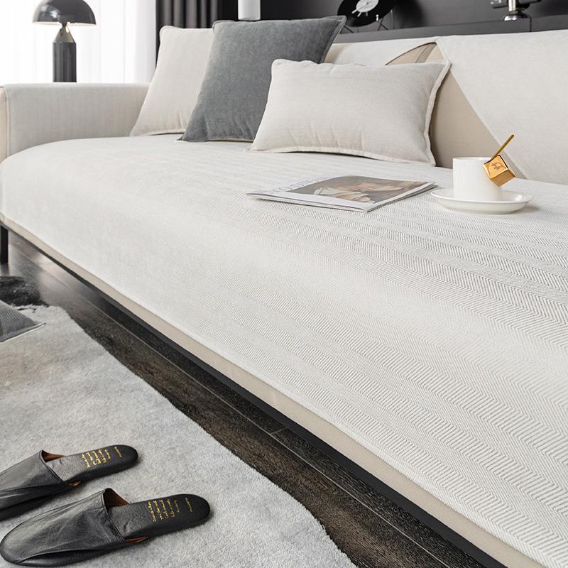 Solid Color Herringbone Pattern Non-Slip Sofa Cushion Four Seasons Universal Chinese Imperial Concubine Sofa Cover Modern Thickened