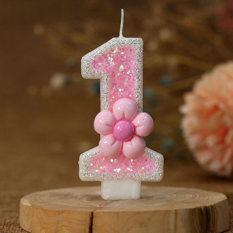 Romantic Pink Five-Petal Flower Number Candle for Cake Decoration