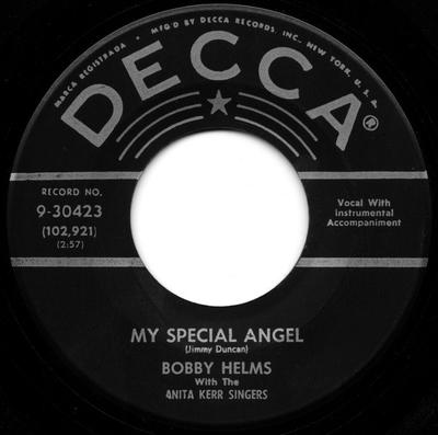 7inch Record BOBBY HELMS - My Special Angel / Standing At The  930423 Decca 1957 US Rock Used