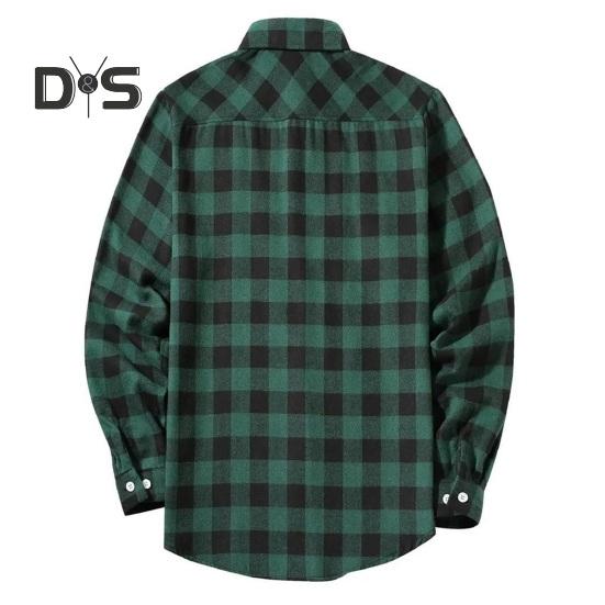 Fall Winter Men Shirt Coat Plaid Print Long Sleeves Chest Pocket Turn-down Collar Single-breasted Loose Contrast Color Jacket
