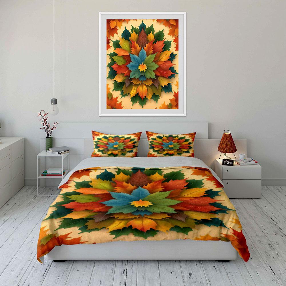 Autumn Leaves Decorative Set Soft Comfortable Duvet Cover Bedding Set Included 1*Duvet Cover & 2*Pillowcases, Gift