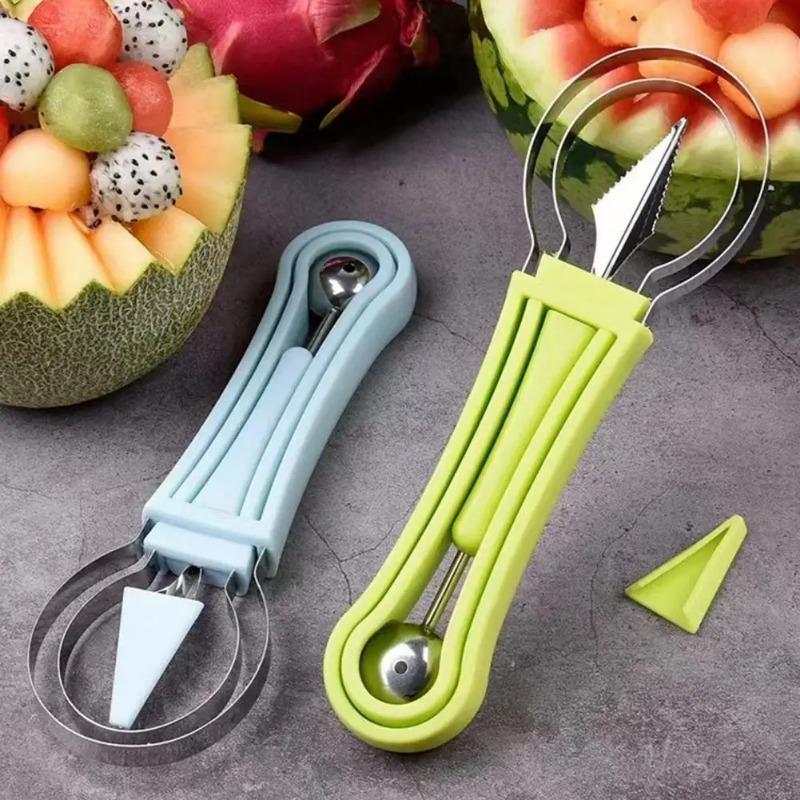 Edelstahl Obstschneider 4-in-1 Melonenlöffel Spülmaschinenfest Küchenhelfer Schnitzwerkzeuge für Wassermelone Cantaloupe