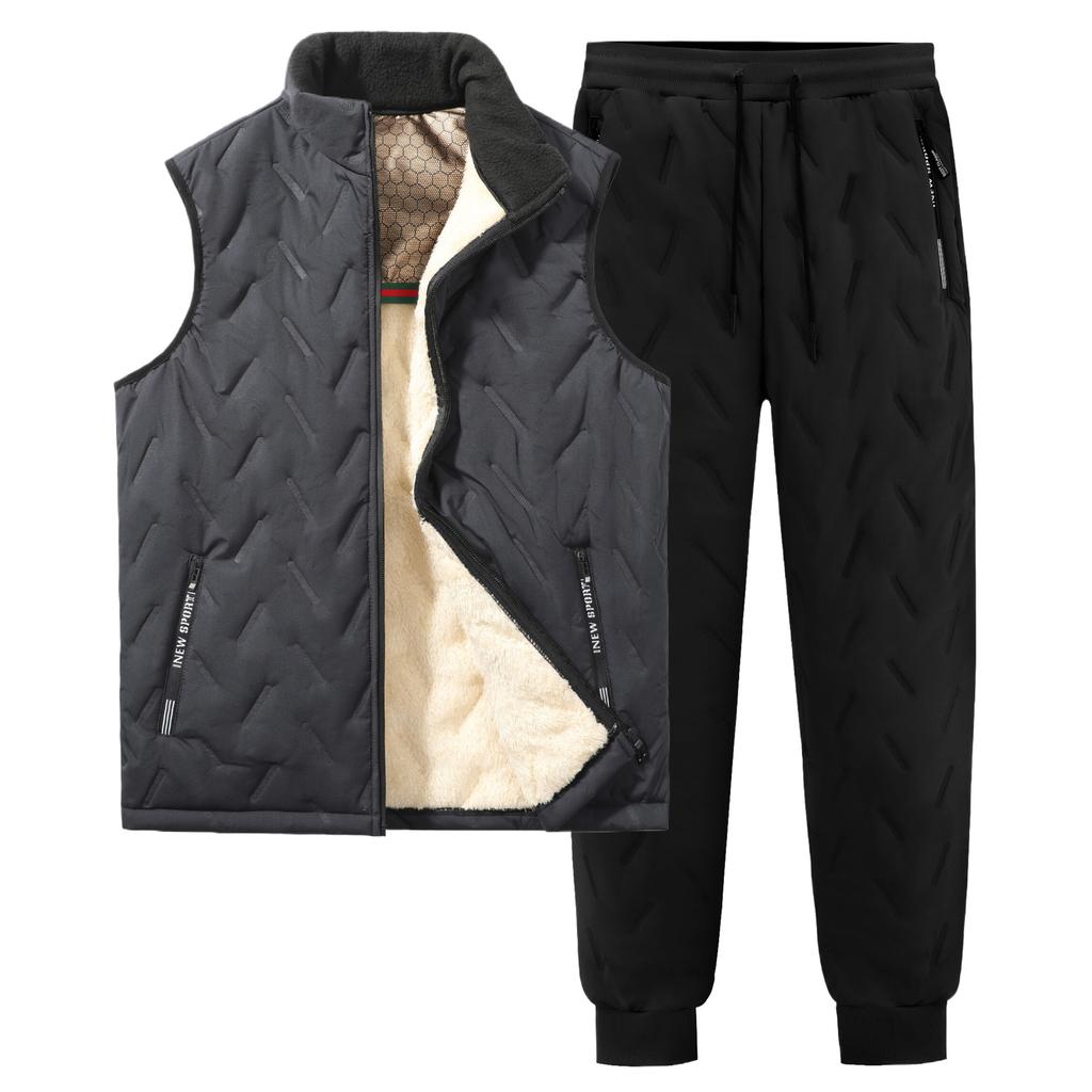 Autumn Winter Men's Tracksuit Set Jogger Graphene Fleece Warm Hooded Jacket Vest + Pants 3 Piece Male Casual Running Sports Suit