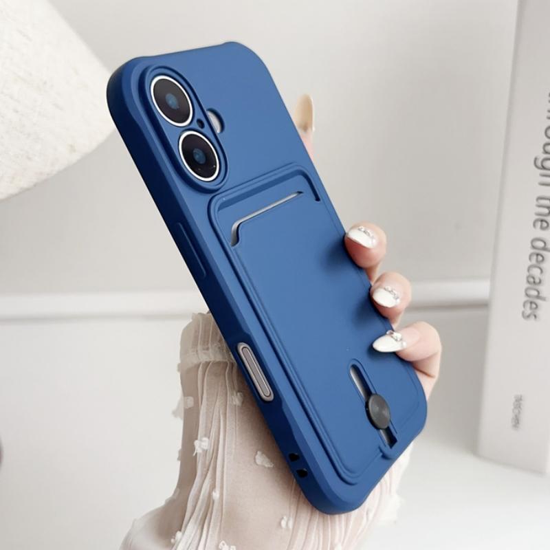 Push Card Bag Slot Holder Wallet Case For iPhone 16 15 14 Plus 11 12 13 Pro Max 16E Luxury Soft Matte Silicone Shockproof Cover
