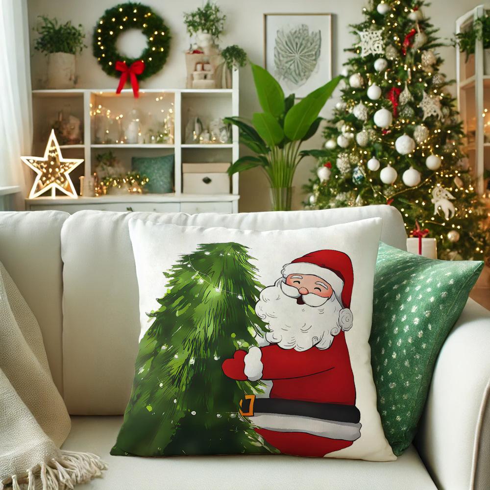1pcs Classic Santa Claus Series Cushion Pillow Cover Fashion Christmas Theme Snowman Pattern Pillowcase For Home Sofa Decoration