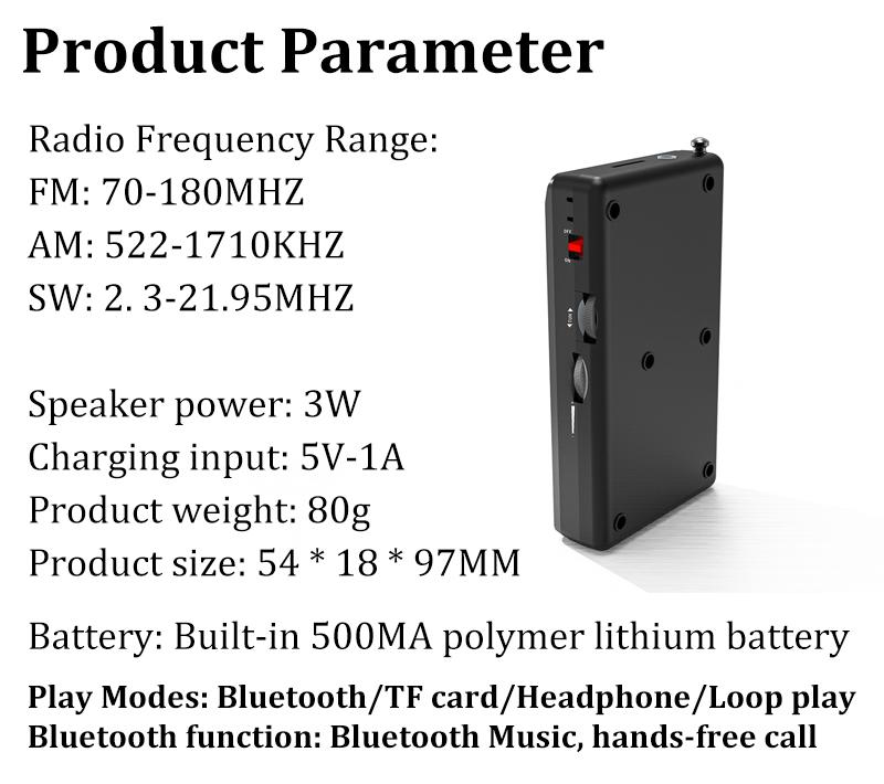 Mini radio portabile Receptor FM/AM/SW de buzunar Difuzor stereo Bluetooth TF/Set cu cască Player MP3 cu afișaj LCD Suport mâini libere
