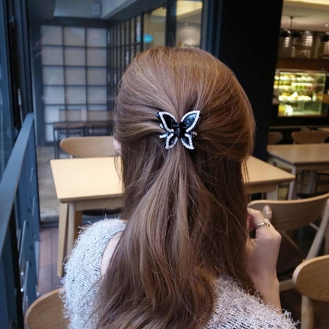 

Женская мода Rhinestone Butterfly Hairclip Ponytail Holder Аксессуары для волос чёрный