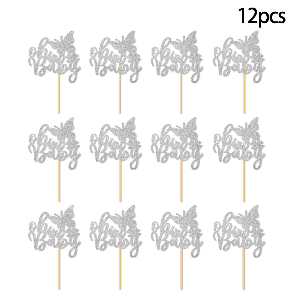 Baby Birthday Celebration Cake Decor Kit With Pink Glitter Paper Flags Event For