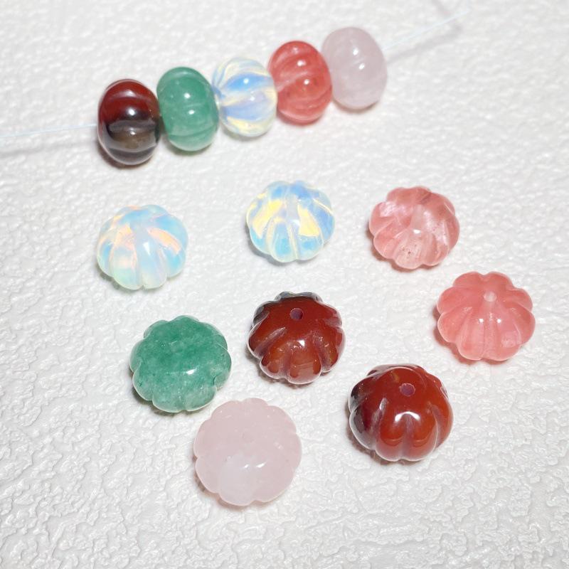 Agate Natural Stone Carved Flat Pumpkin Spacer Beads for DIY Jewelry Accessories