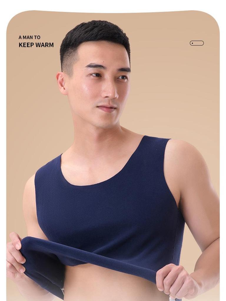 Men's Winter Velvet Thermal Vest - Thickened Base Layer with Warm Belly Patch