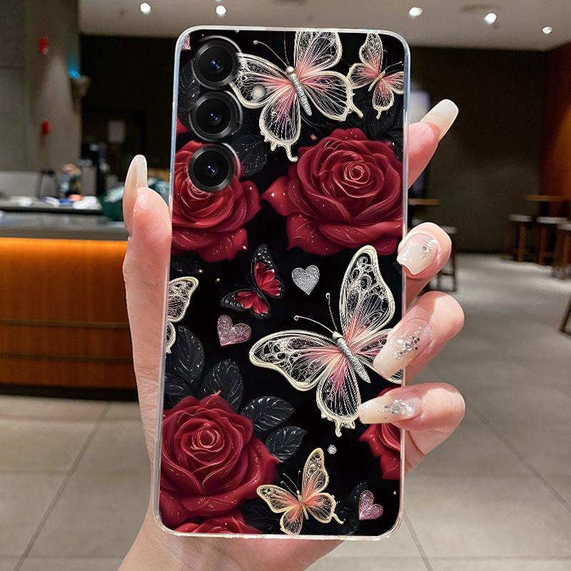 For Samsung S25 FE Case Luxury Butterfly Flower Silicone Soft Cover For Samsung S25FE S24 FE Transparent Protective Phone Cases