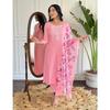 Women's Pink Rayon Slub Embroidered Straight Kurta with Rayon Slub Pant And Silk Printed Dupatta Sets