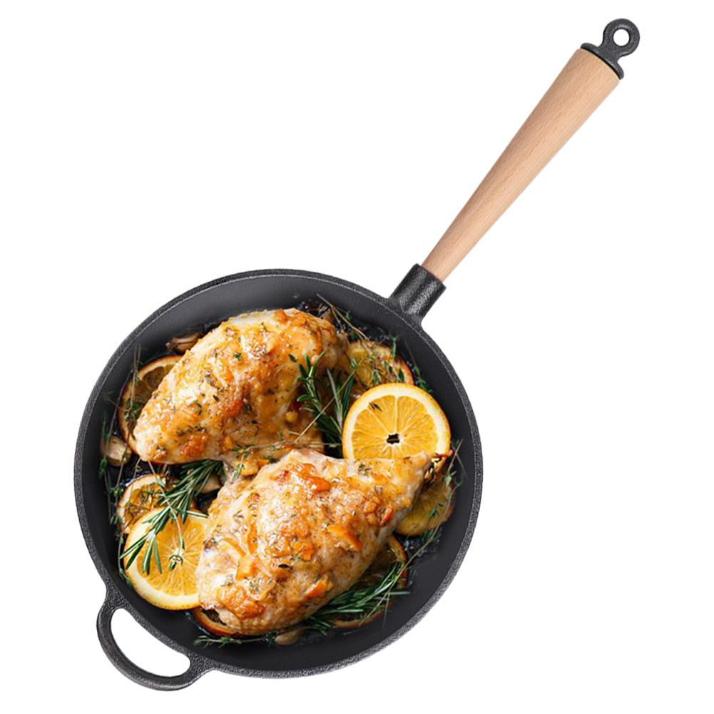 Haushaltsküchenutensilien Gusseisen Bratpfanne Bratpfanne Kochen Steakpfanne mit HolzgriffBratpfanne mit Holz