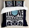 I Love You Duvet Cover Hand Drawn I Love You To The Moon And Back Words With Stars Celebration King Size Polyester Bedding Set
