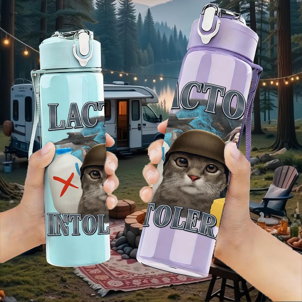 1PC Lactose Intolerant Cat Print 750ml Color Plastic Sports Water Bottle Leakproof Flip Straw Lid Suitable for Sports Office Home Use