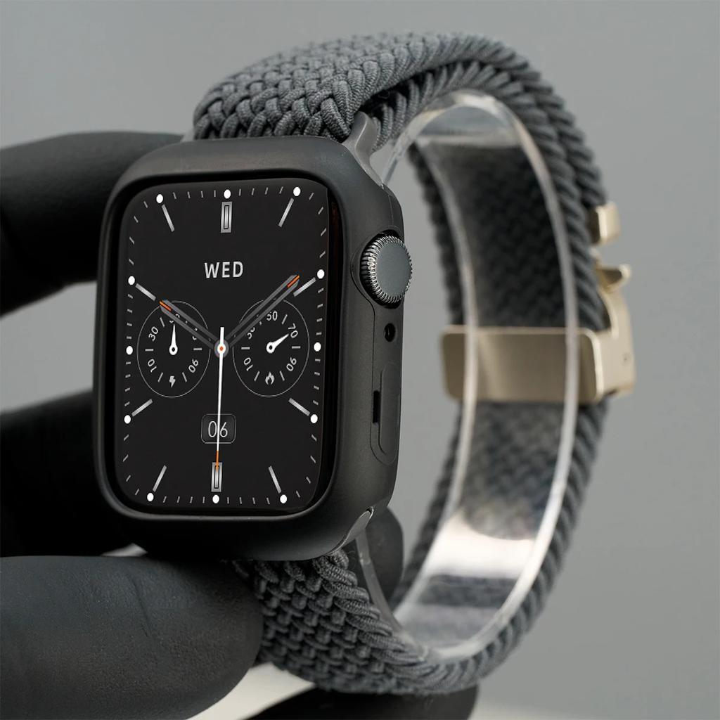 Silicone Case+Braided Strap For Apple Watch Bands 46mm 49mm 44mm 42mm 41mm 40mm 38mm SE 10 9 6 5 Ultra 2 Nylon Correa Strap