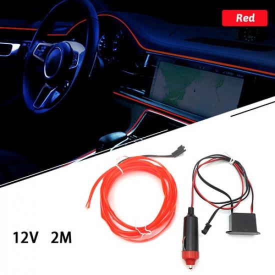 2m EL Wire Neon Light For Car Interior LED Atmosphere Strip Decor Asscessories