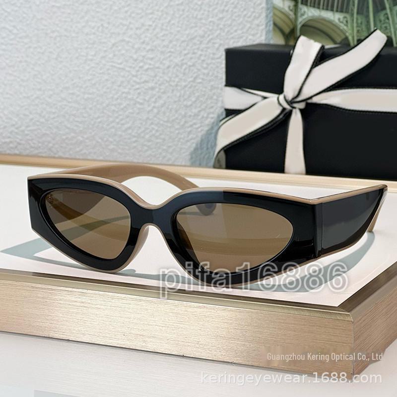 "25 Cross-Border Xiaoxiang Cat-Eye Sunglasses: Black & White Stylish Face-Slimming Trend, Internet Celebrity Recommended (Model 6057)"