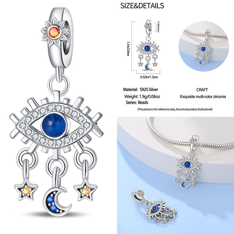 925 Sterling Silver Evil Eye Tarot Justice Star Coins Beads Sun Moon Star Lovers Pendant Charms Beads DIY Jewelry For Women