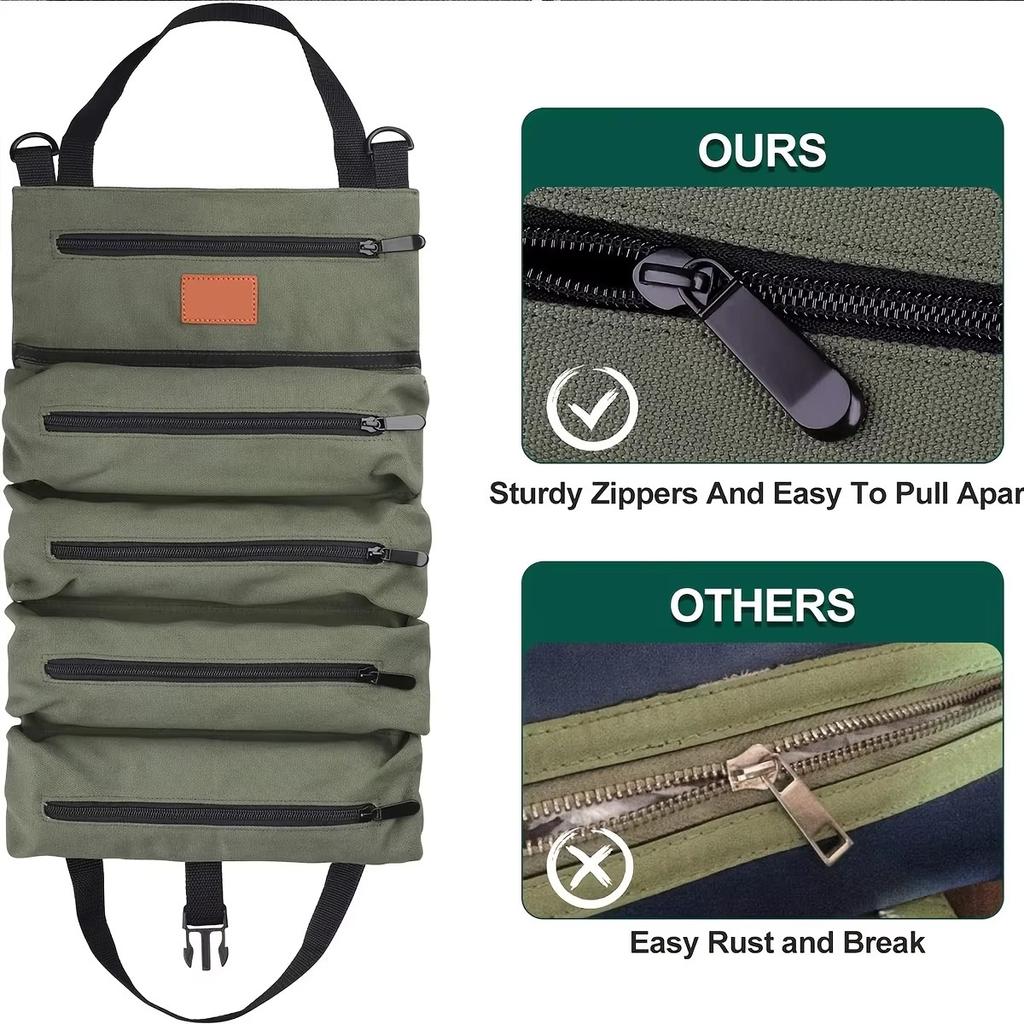 Tool Roll Bag,Multi-Purpose Roll Up Tool Bag,Wrench Roll,Canvas Tool Organizer Bucket,Car First Aid Kit Wrap Roll Storage Case