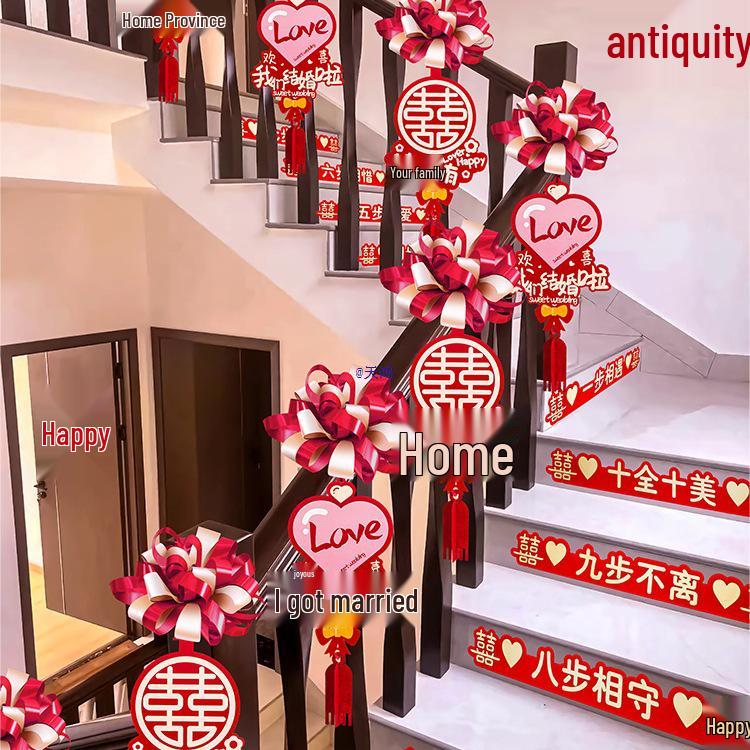 Wedding Stair Decoration Kit: Creative Escalator Flowers & Ribbons for Handrail Arrangement