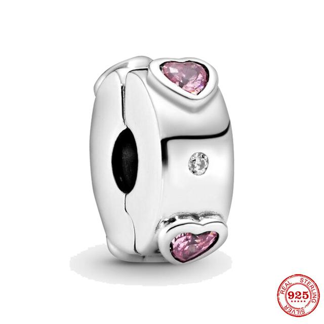 Clip 925 Sterling Silver CZ Zircon Love Heart Star Line Clip Charm Beads Stopper Fit Fashion Style Bracelet Silver 925 Jewelr