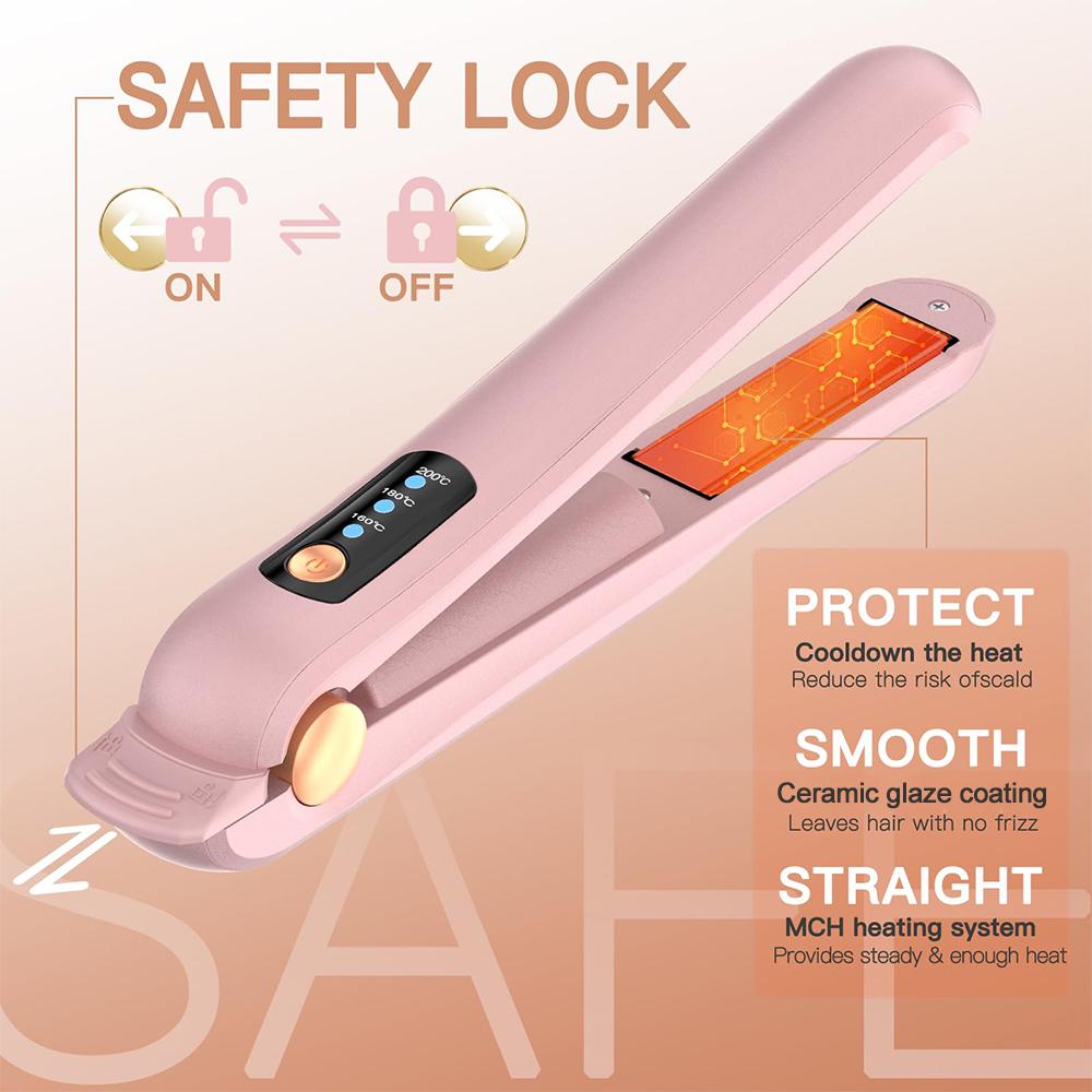Wireless Hair Straightener 2 in 1 Portable Flat Iron Hair Curler USB Rechargeable Fast Heating Hair Straightener for Travel
