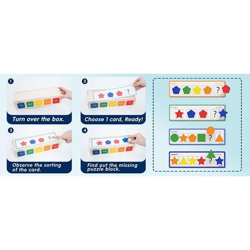 Montessori Wooden Toys for Kids Sensory Sorting Exercise Box Color & Shape Early Educational Block Puzzles Toddler Learning Toys