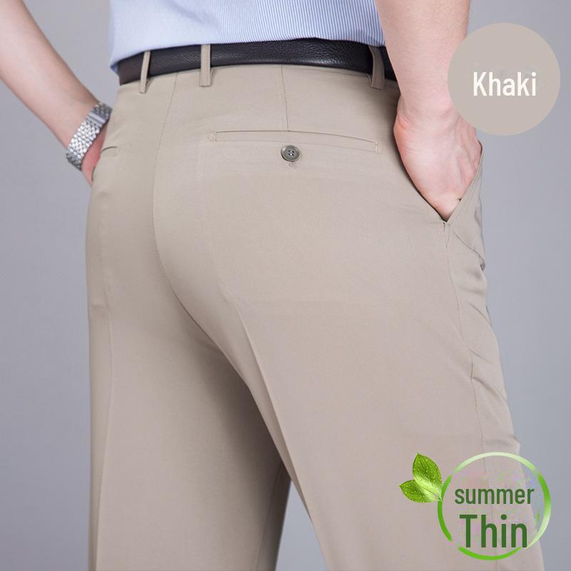 Men's Summer Mulberry Silk High-Waist Loose White Trousers