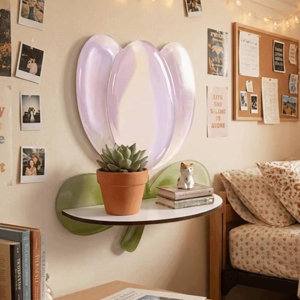 Wood Flower Wall Shelf Flower Shape Decorative Wall Shelf Gifts Display Rack  Room Decoration