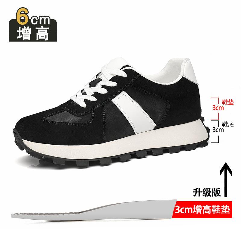 Inner Height Increase 8cm Board Shoes Men's Breathable Sports and Leisure Shoes Low Heel Real Cowhide Invisible Height Increase Dad Shoes Men