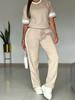 Women's Black White Stripe Short Sleeve Tracksuit Set Casual Loose Fit Top and Pants
