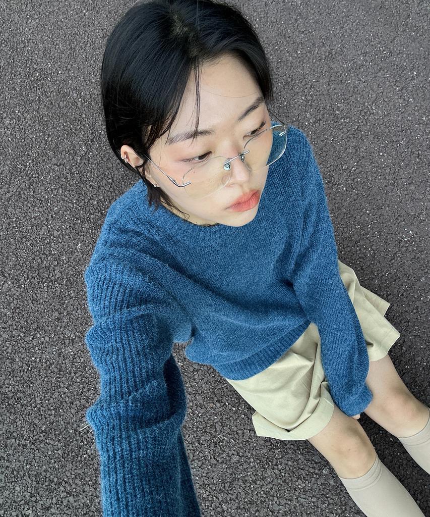 BLOND9 Crew Neck Rib Knit Sweater_Melange Blue (Type A)