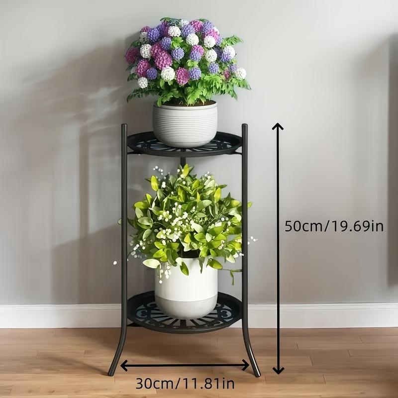 2-stöckiger Metall-Pflanzenständer 19,69 Zoll hoch, Mehrzweck-Blumentopf-Ausstellungsregal für drinnen/draußen, Schwarz/Weiß moderner Stil, robust, einfache Montage