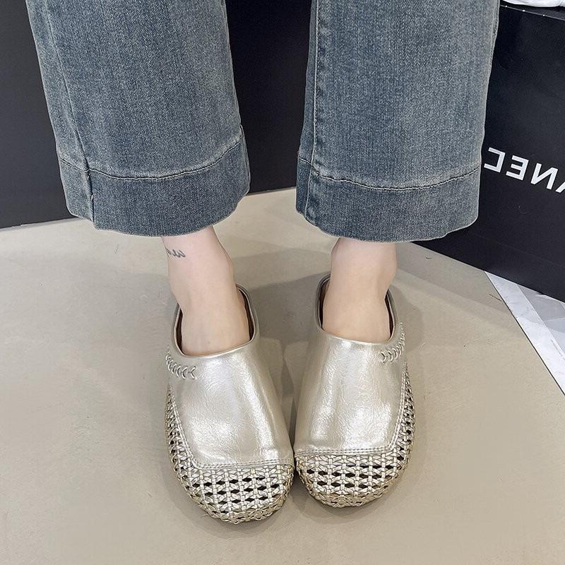 Women Baotou Slippers Summer Flat Sole Non Slip Shoes Breathable Lightweight Big Size Sandals Outdoor Half Slippers Slides Women